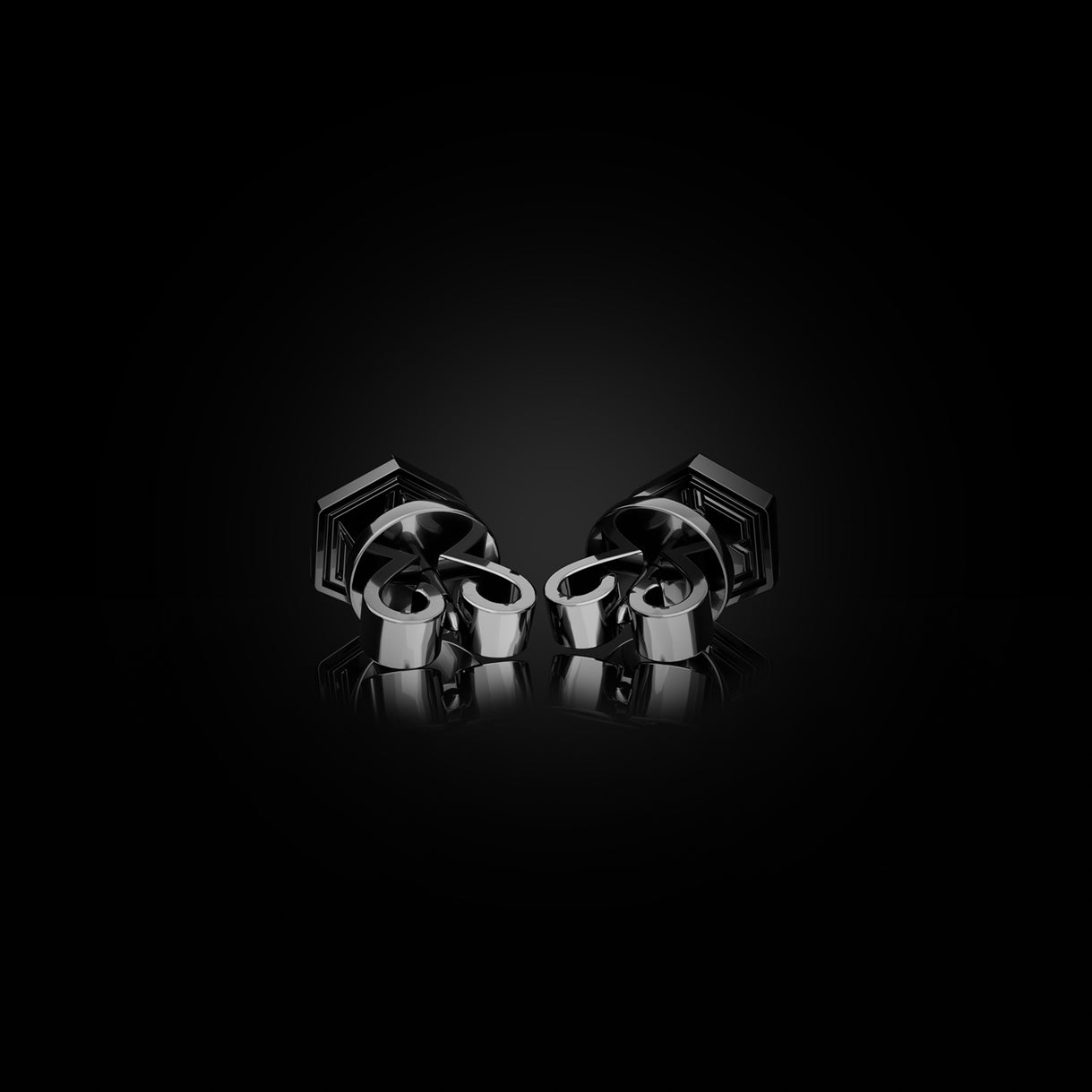 Know You Mini Studs in Stealth Black Gold – butterfly back view of empowering 750 gold earrings, handcrafted by Naude Bourn. Sustainable gold jewelry, ethical jewelry, handcrafted artisan jewelry, fine jewelry, high-end jewelry, and ethical luxury. A powerful piece from sustainable jewelry brands and a unique jewelry gift in black gold.